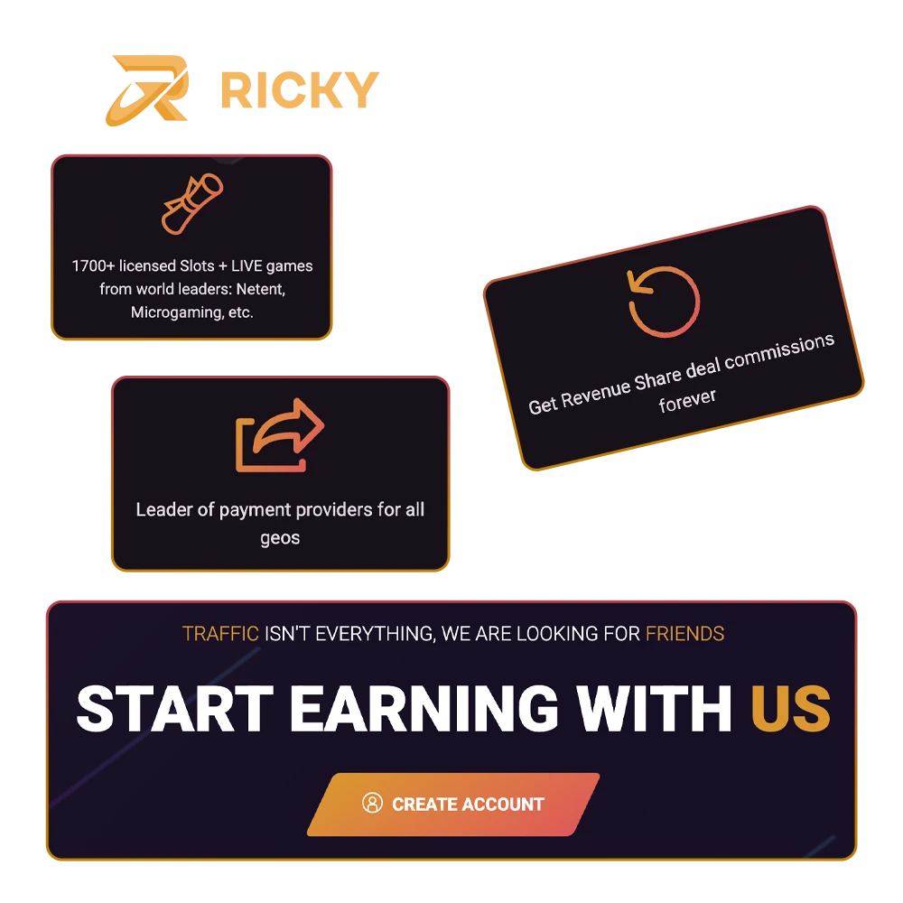 Learn about the top benefits of the Ricky Casino affiliate programme.