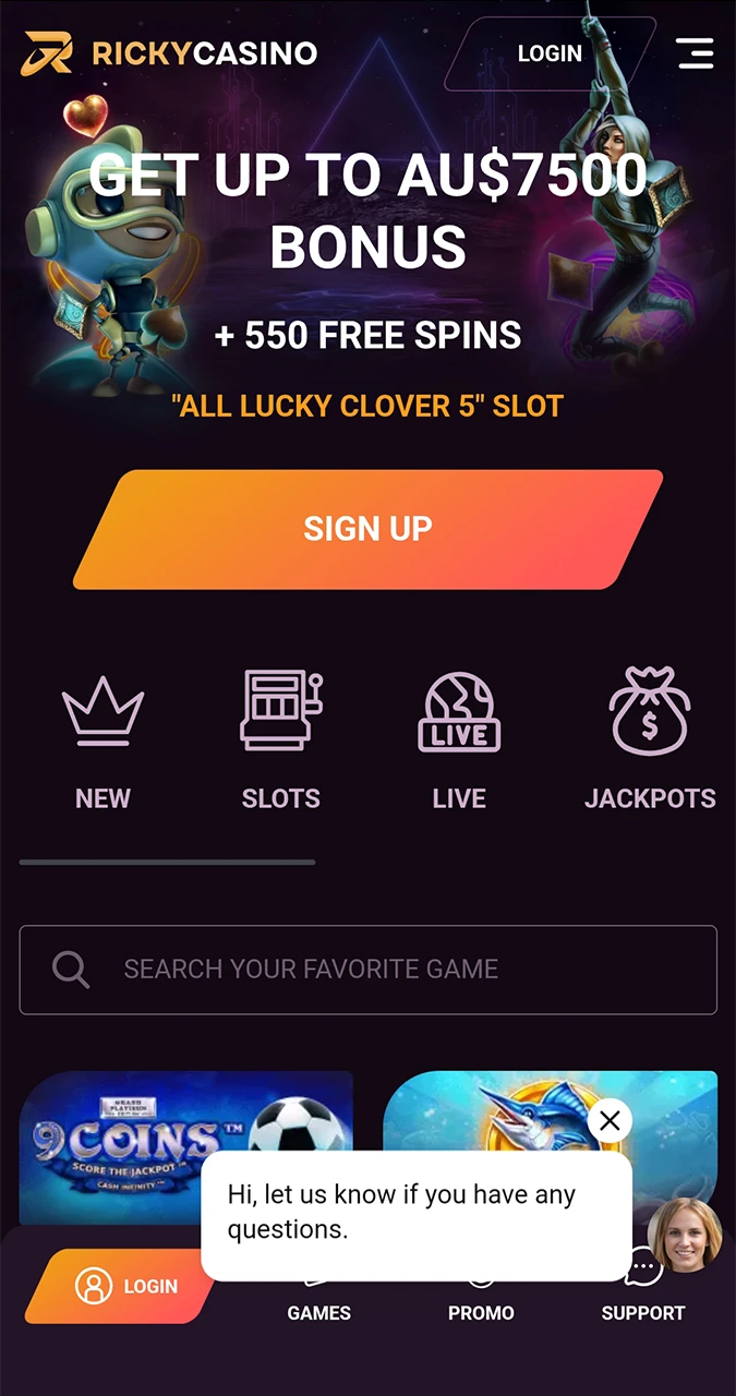 Type Ricky Casino's offcial site into your browser's address bar.
