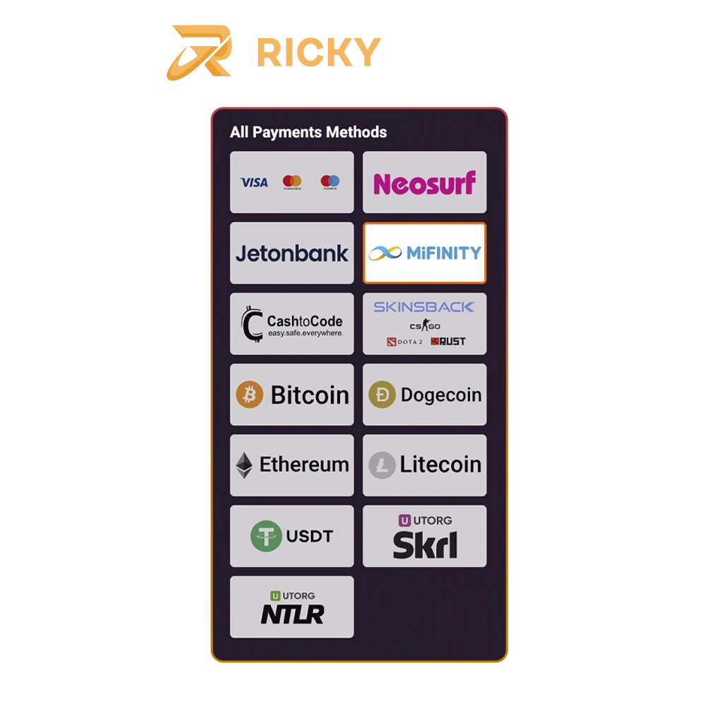 Find out about the available methods of funding your account at Ricky Casino.