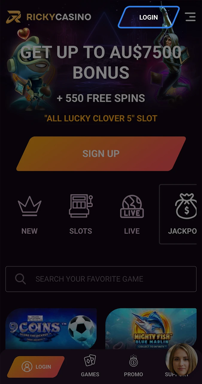 Run the form to log in to your Ricky Casino account.