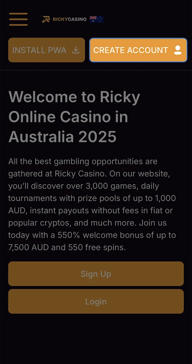 Select the button to launch the Ricky Casino official site.