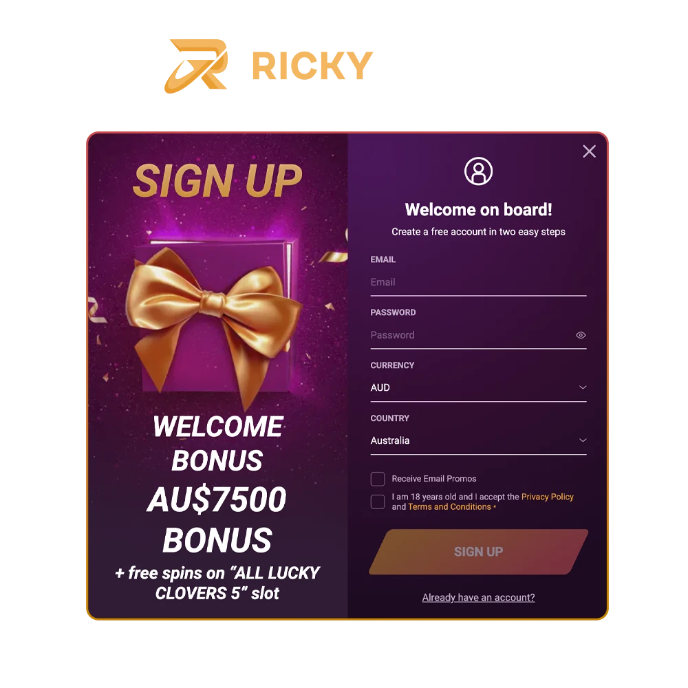 Take advantage of Ricky Casino's quick and efficient registration process.