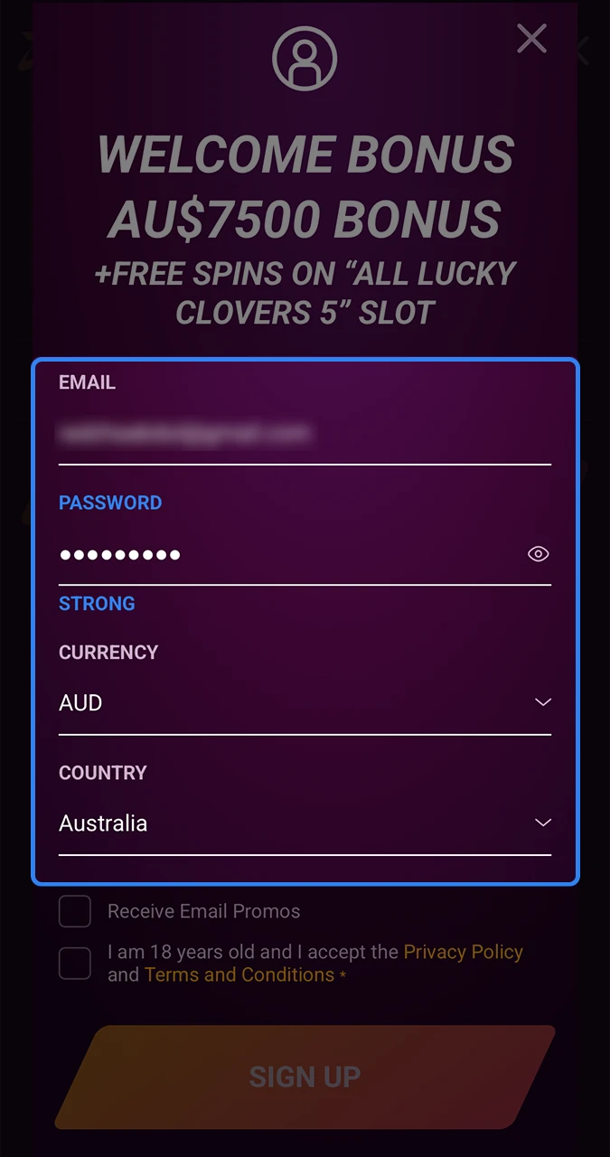 Familiarise yourself with the Ricky Casino registration form and fill it out.