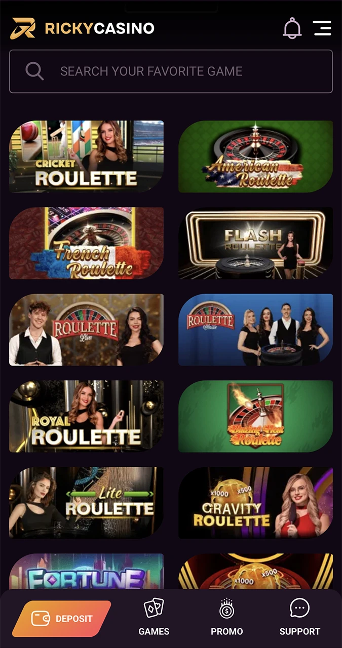 Choose your favourite roulette game at Ricky Casino or use the search.