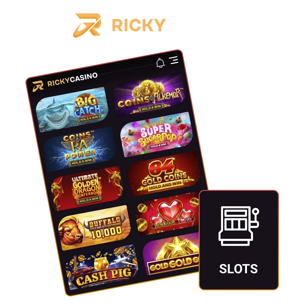 Test your luck on popular slots from Ricky Casino.
