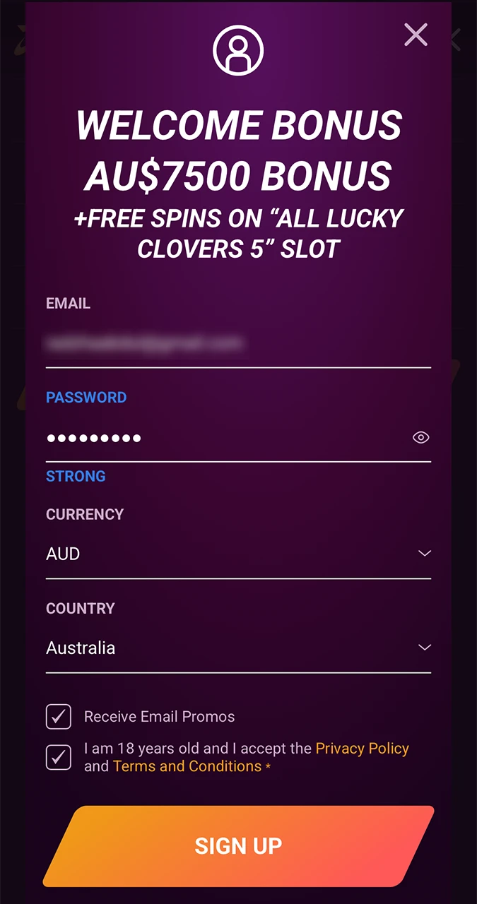 Examine the form and enter valid details to register at Ricky Casino.