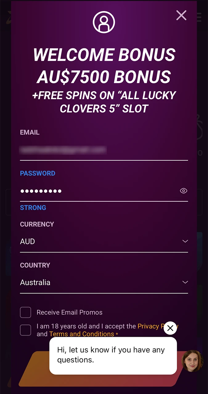 Enter your email and come up with a unique password when registering at Ricky Casino.