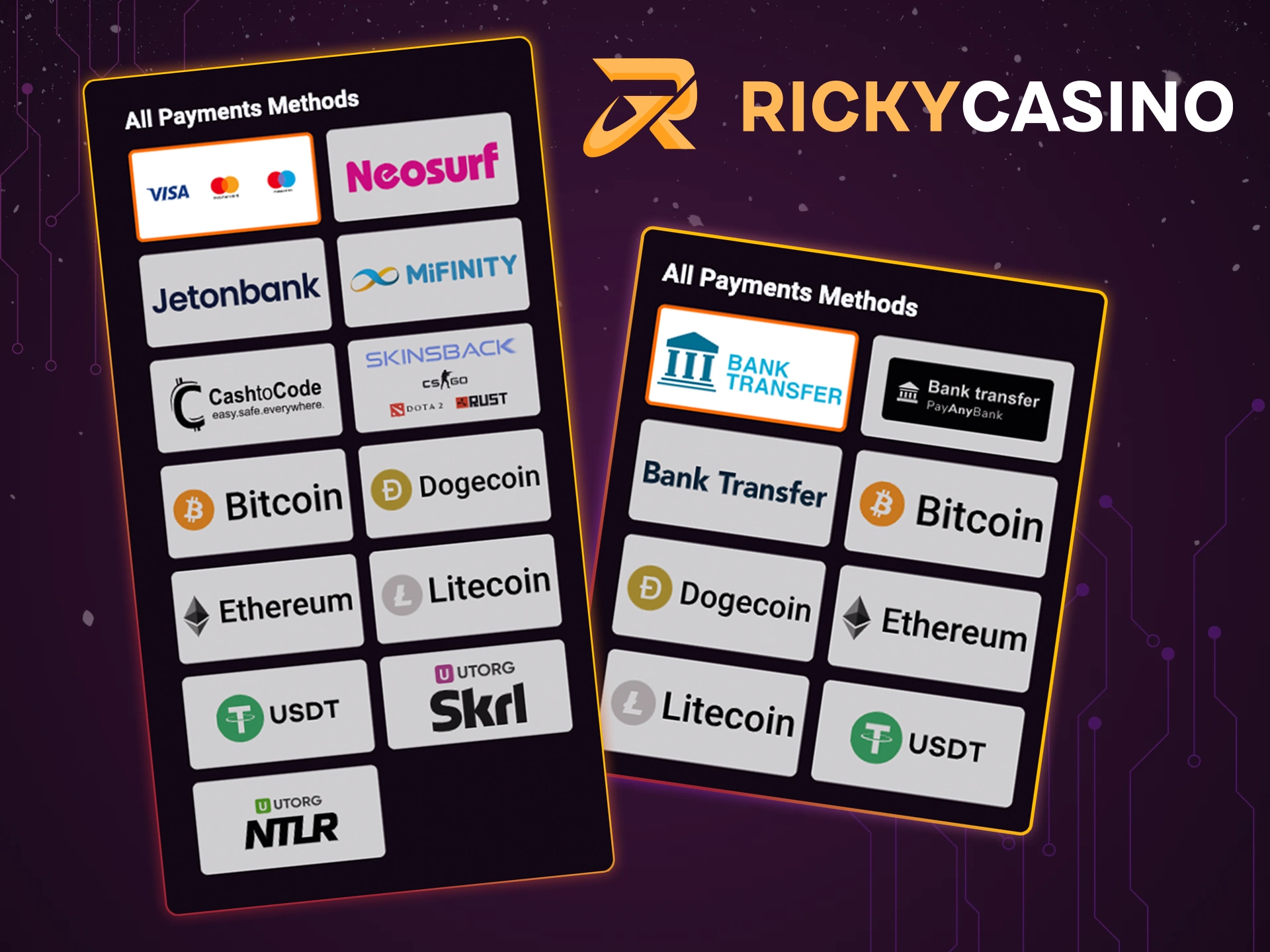Find the best method for transactions at Ricky Casino.