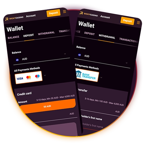 Make instant payments securely only at Ricky Casino.