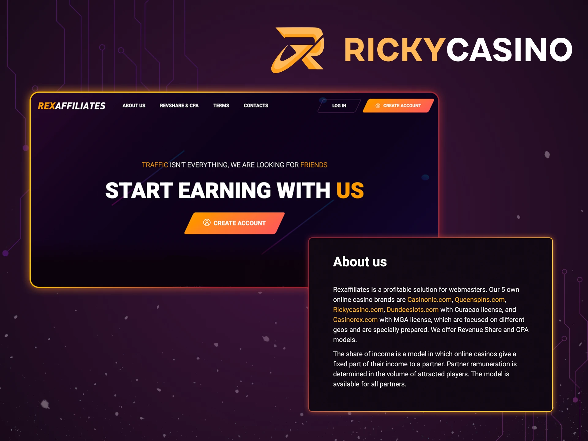 Find out the information you need to know about Ricky Casino's affiliate program.