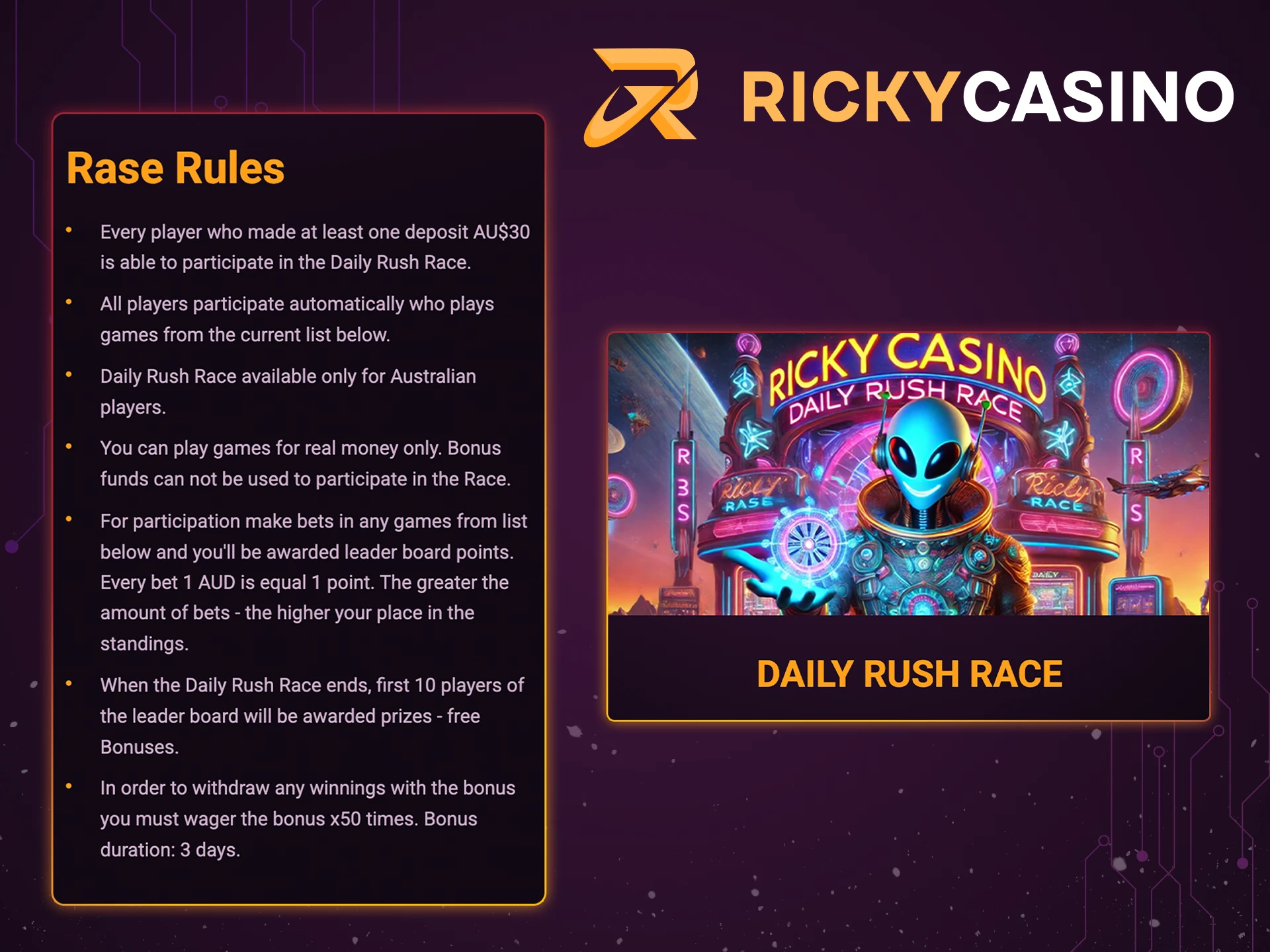 Big wins await you with the Rase Rules bonus at Ricky Casino.