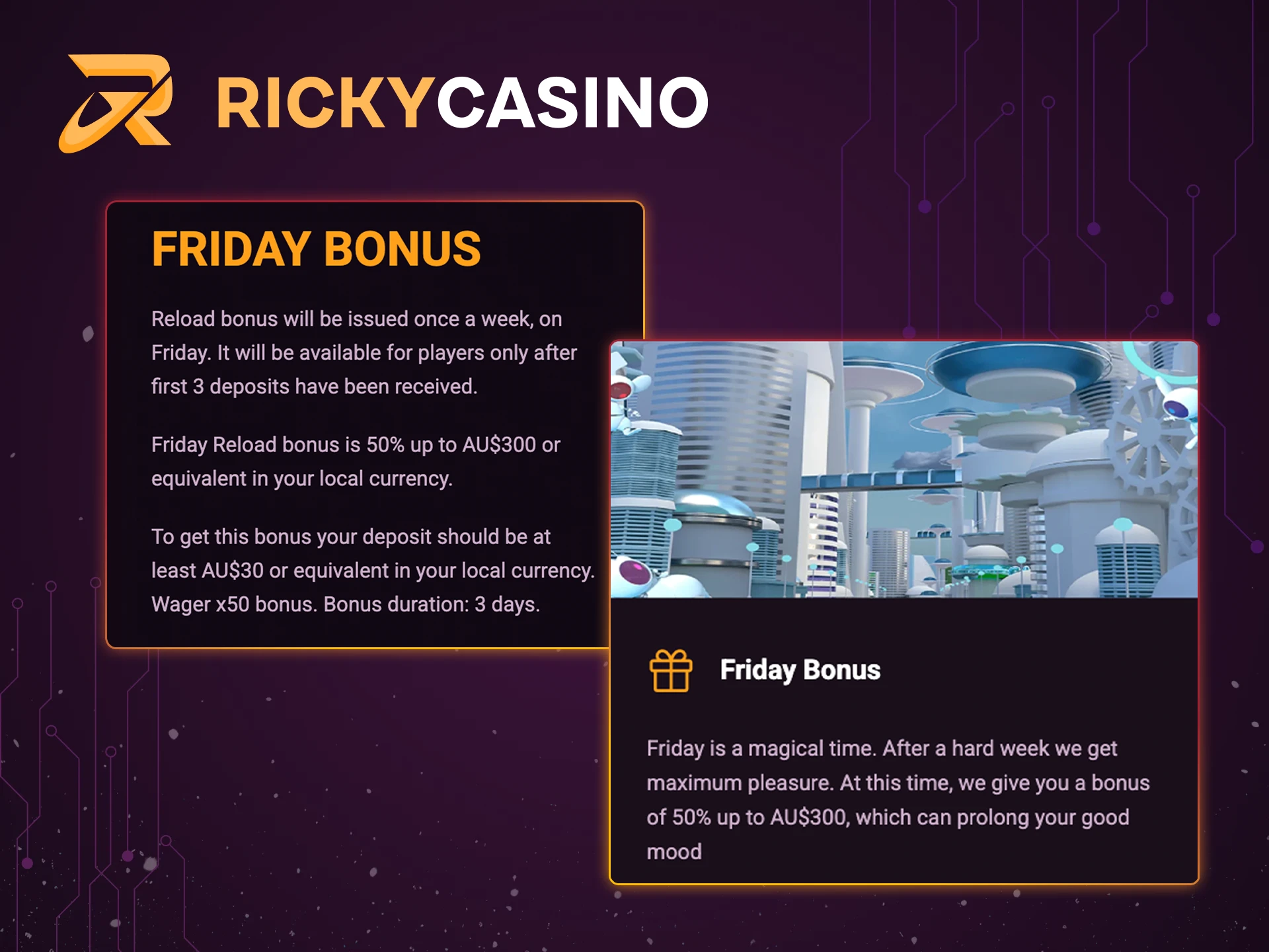 Get a Friday bonus for your winning bets at Ricky Casino.