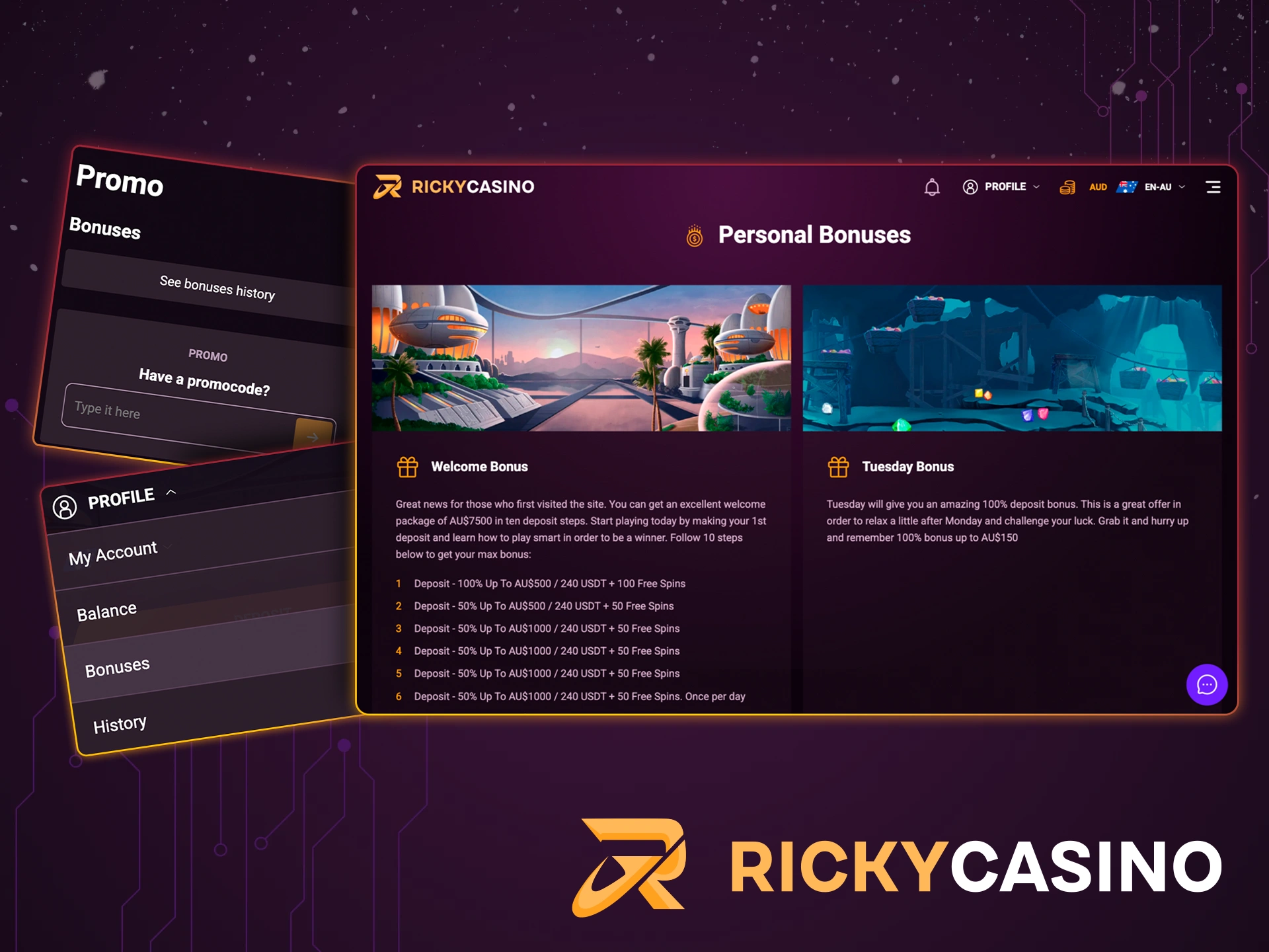 Activate bonuses to get benefits at Ricky Casino.