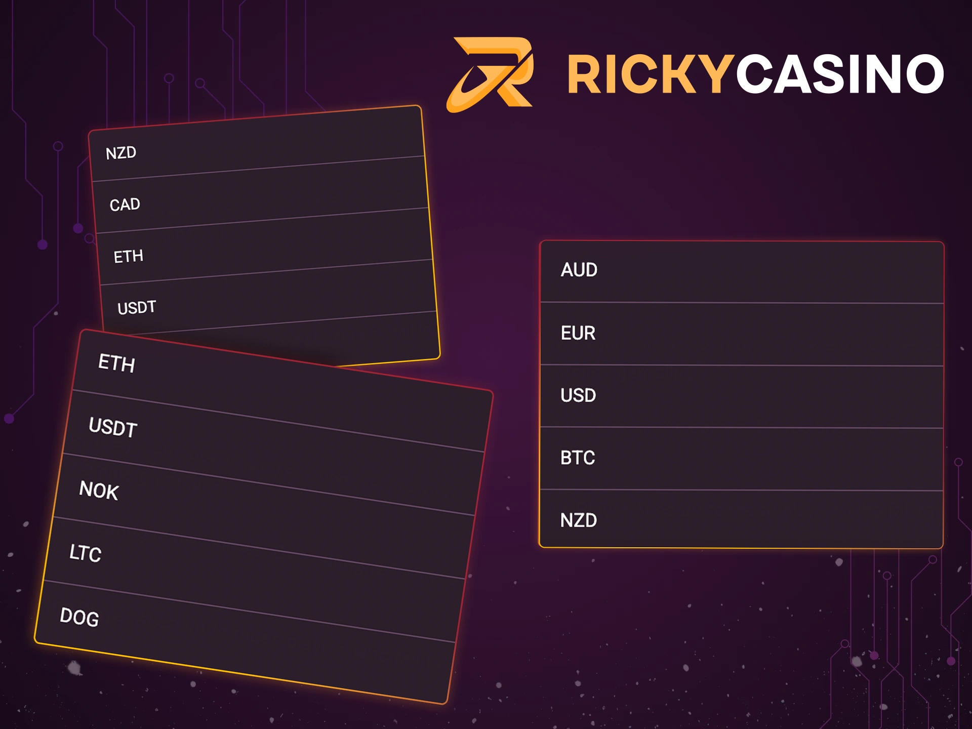 Find a currency that is convenient for you among others at Ricky Casino.