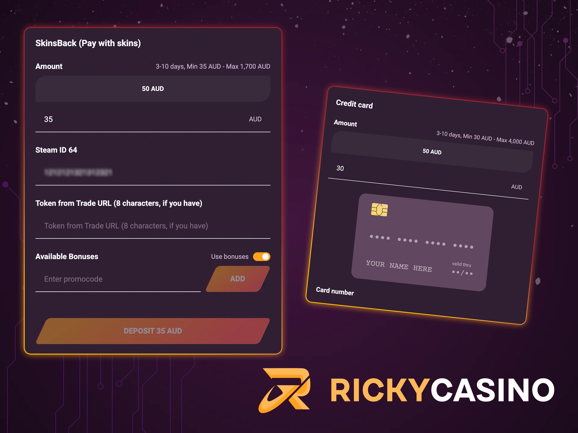Ricky Casino offers players minimum deposits to start playing.