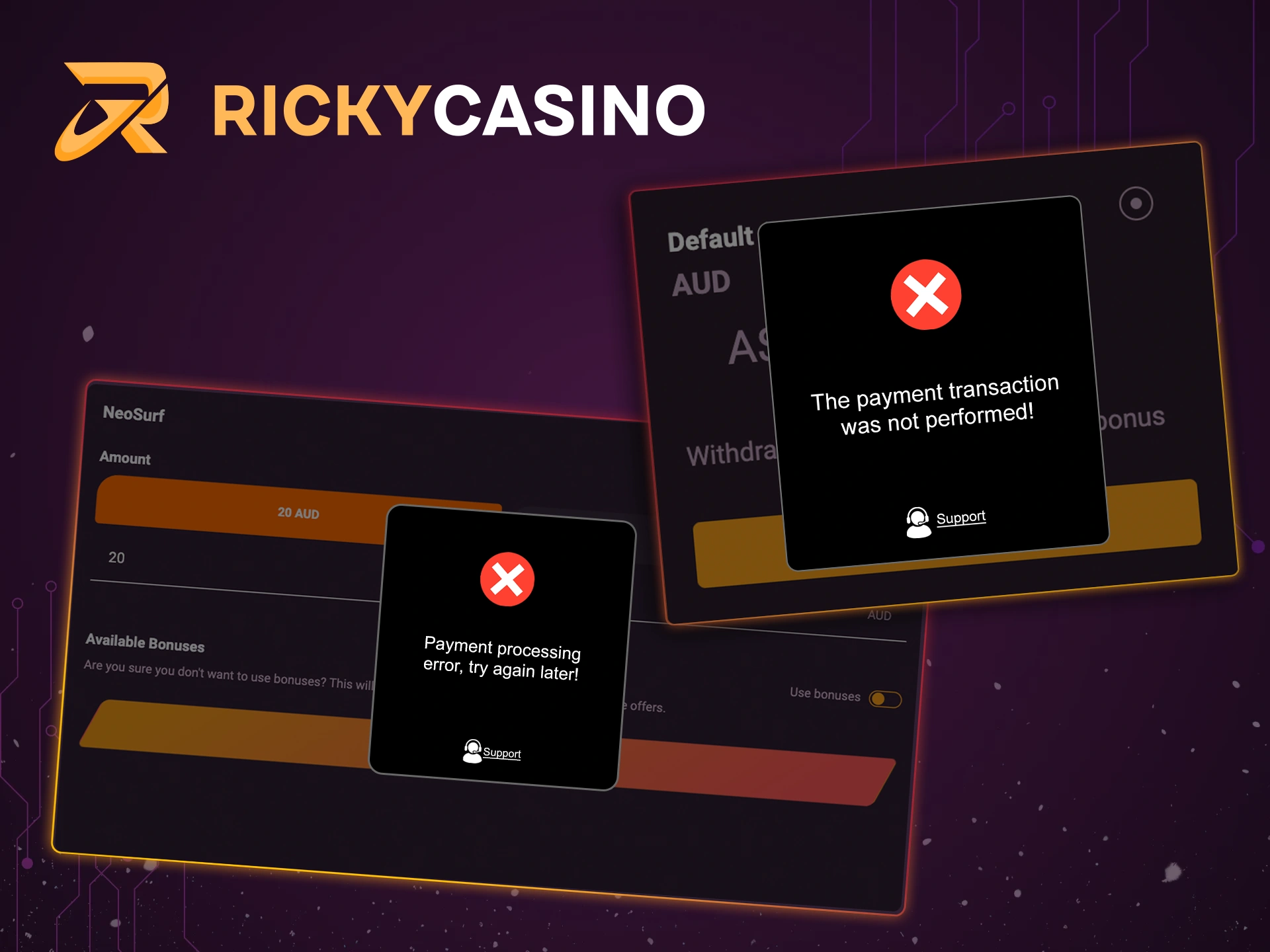 Learn about solving potential payment problems at Ricky Casino.