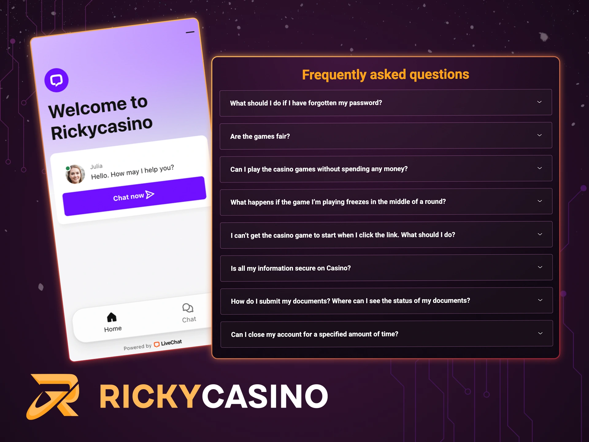 Contact Ricky Casino support if you encounter any problems.