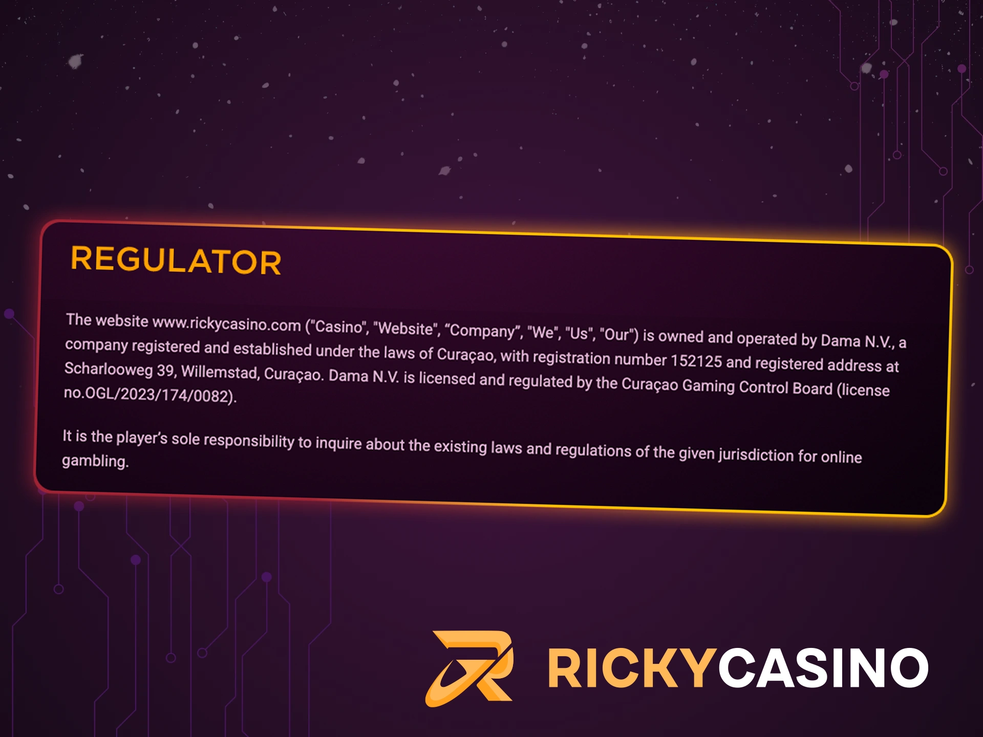 Read about the betting regulator used at Ricky Casino.