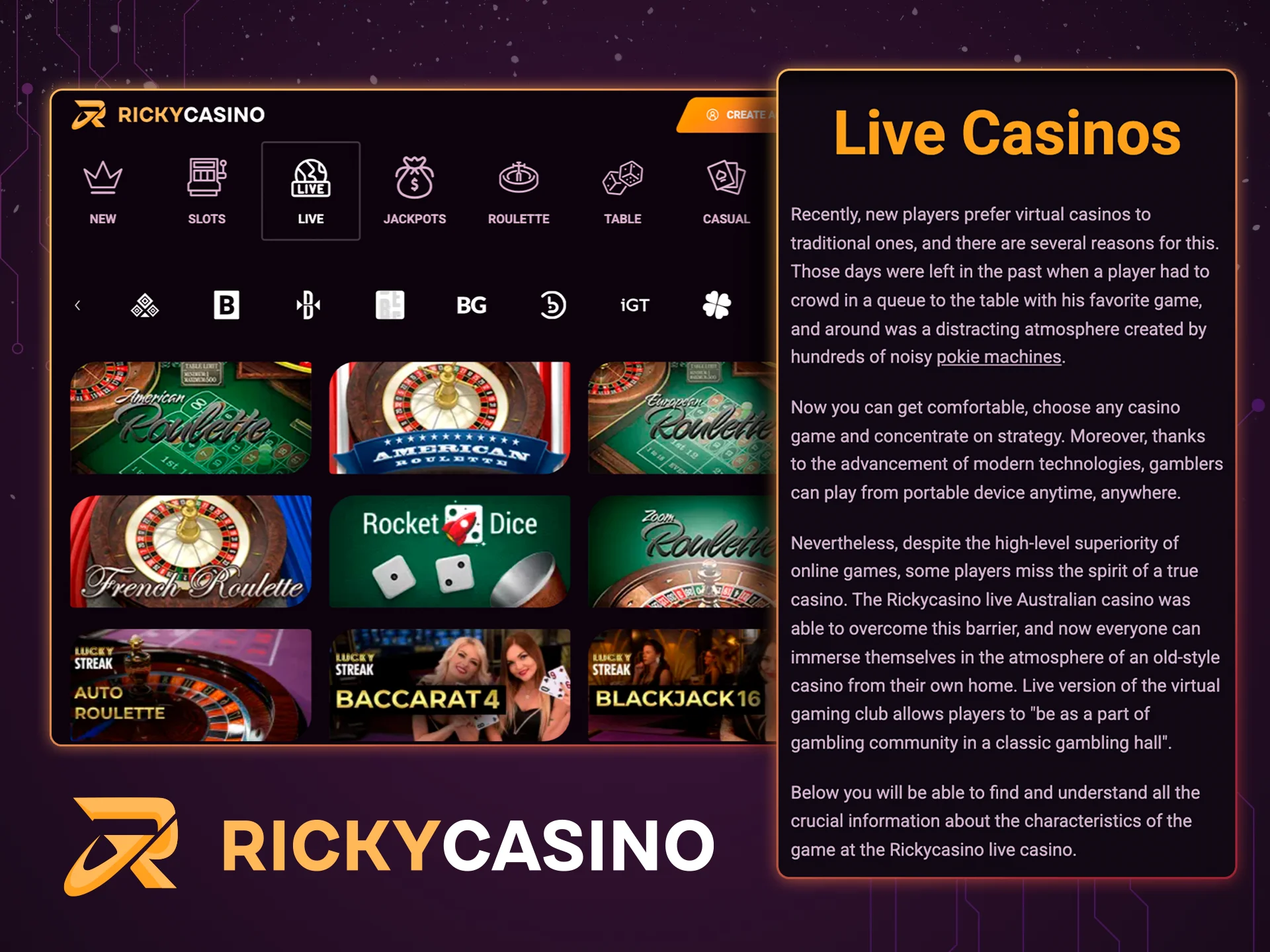 Learn about the benefits of betting at Ricky's live casino.