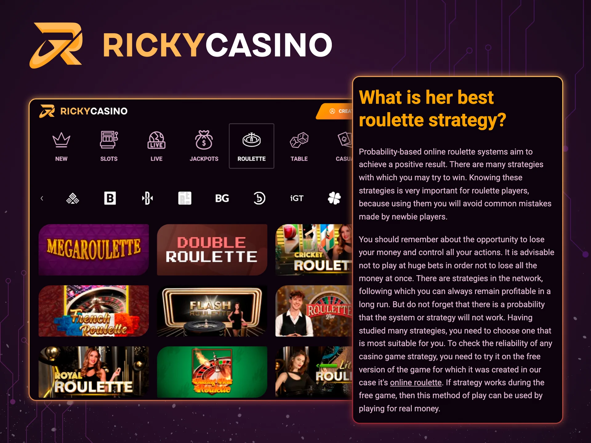 Learn about possible strategies for playing roulette at Ricky Casino.