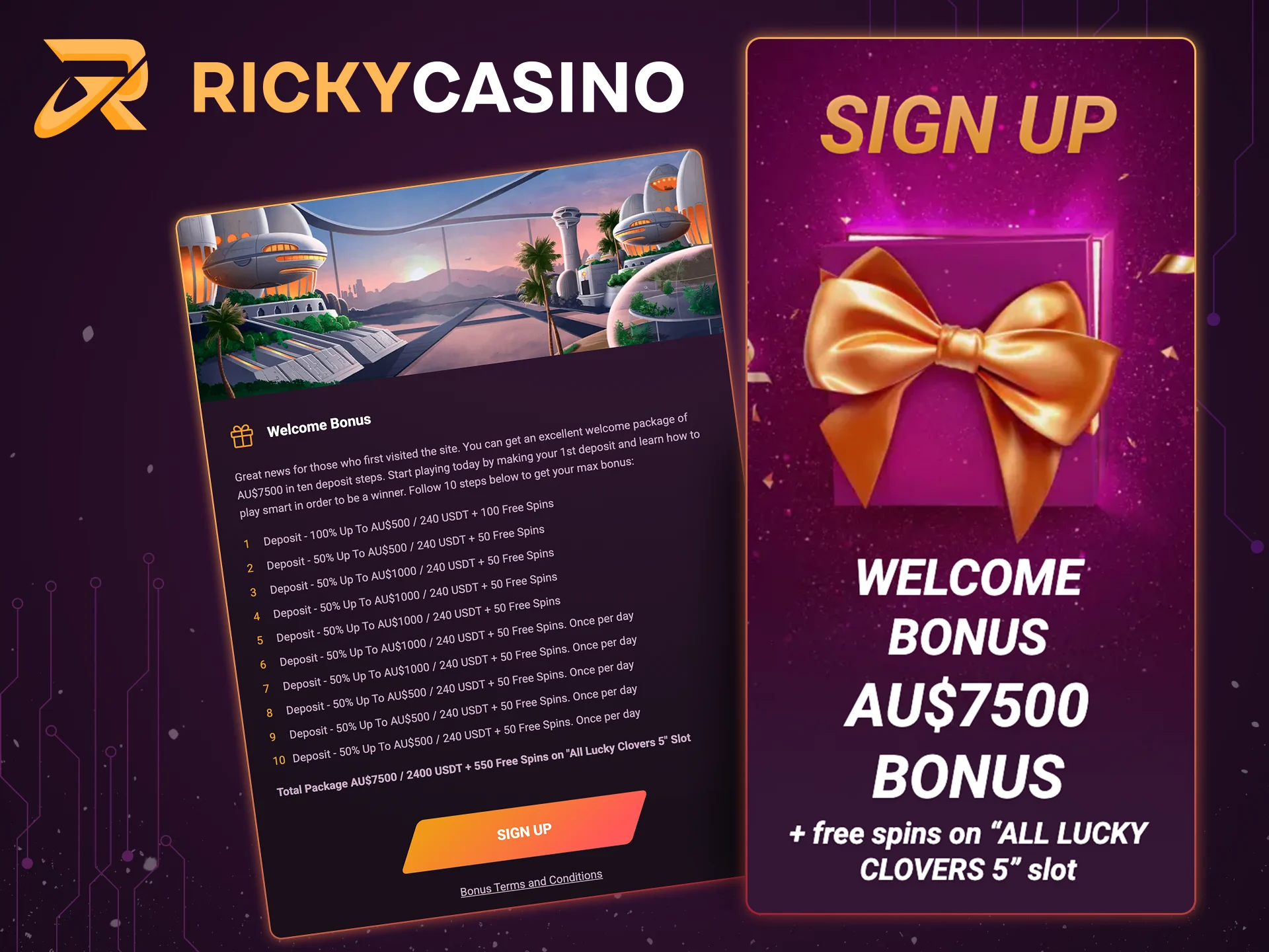 Create an account and get a welcome bonus from Ricky Casino.